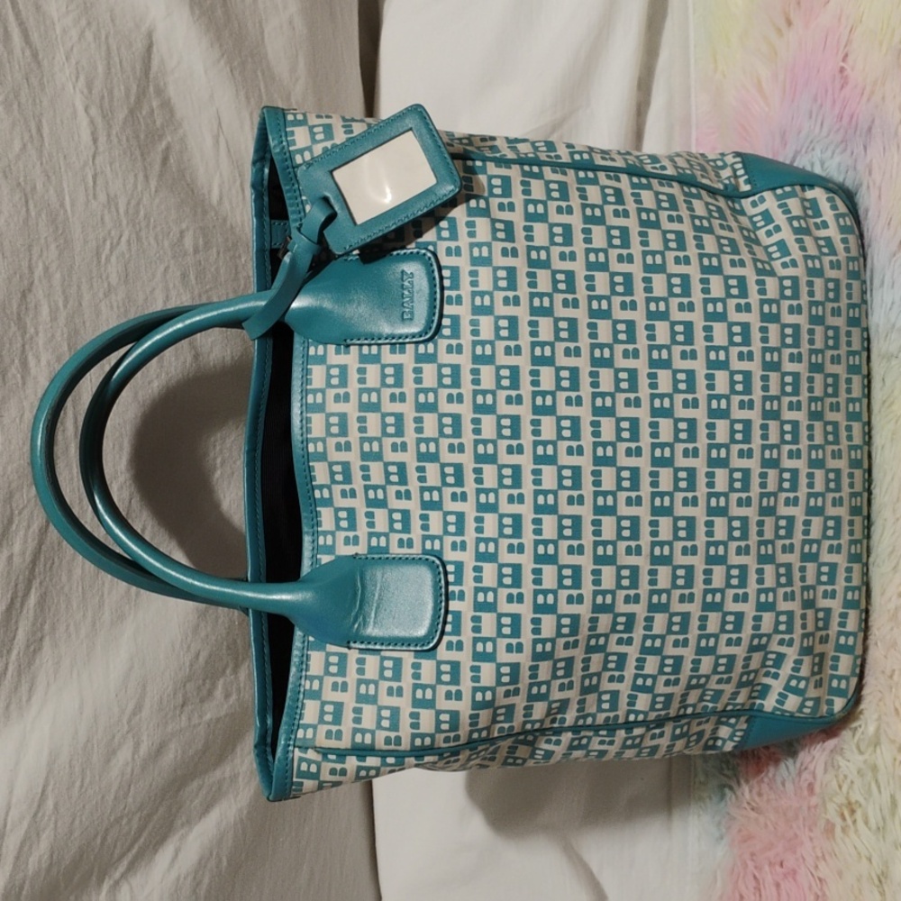 (#1) Bally Borre GVDK Canvas/Leather Blue Tote Made In Switzerland